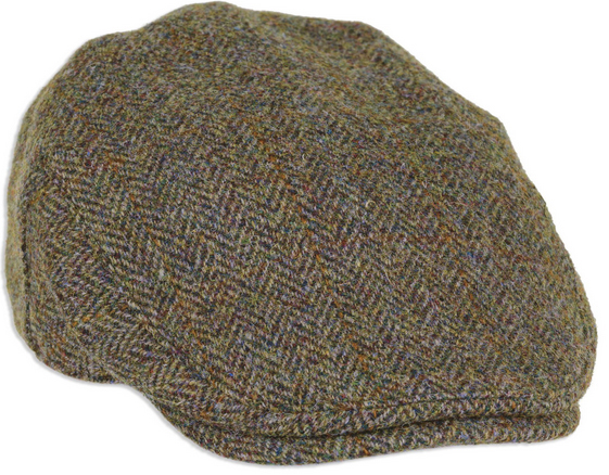Harris Tweed Flat Cap, Groen / Bruin Visgraat