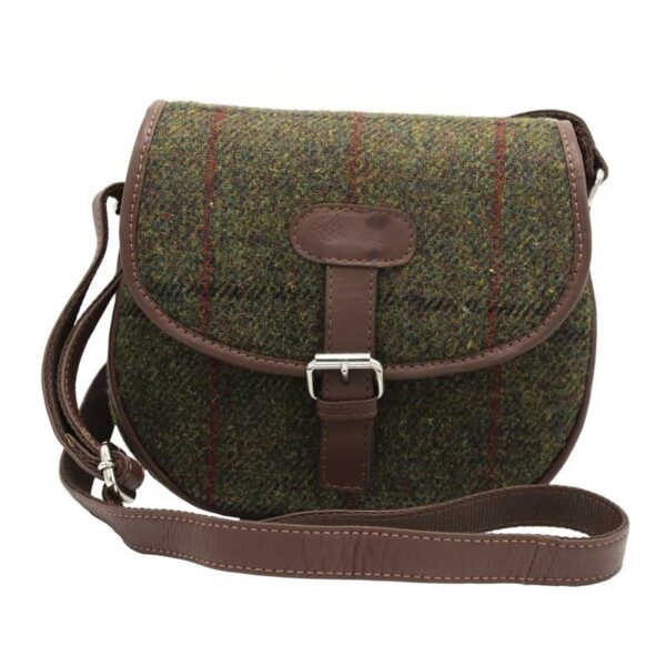 Harris Tweed Rowan Saddle Bag Green Check