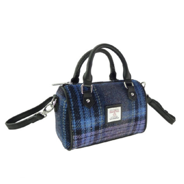Harris Tweed 'Kilbride' Mini Bowling Bag in Blue & Purple Stewart Tartan