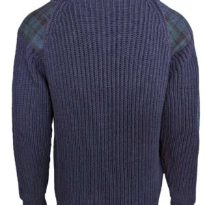 Zip sweater with Harris Tweed patches Navy