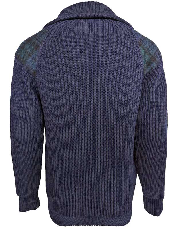 Zip sweater with Harris Tweed patches Navy