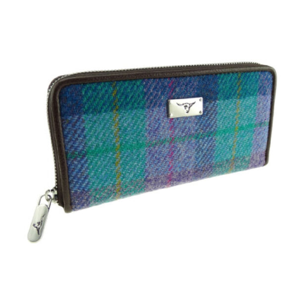 Harris Tweed 'Staffa' Portemonnee In Green and Purple Tartan