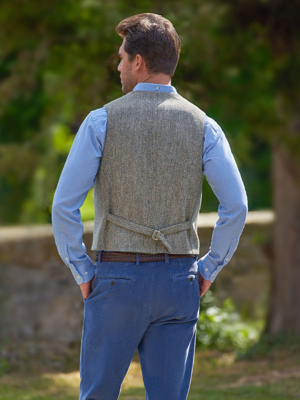 Harris Tweed Vestje "Wales" Met Revers In Multigreen