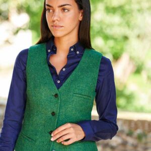 Harris Tweed Dames Vestje "Lea" In Green Twill