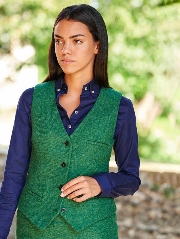 Harris Tweed Dames Vestje "Lea" In Green Twill