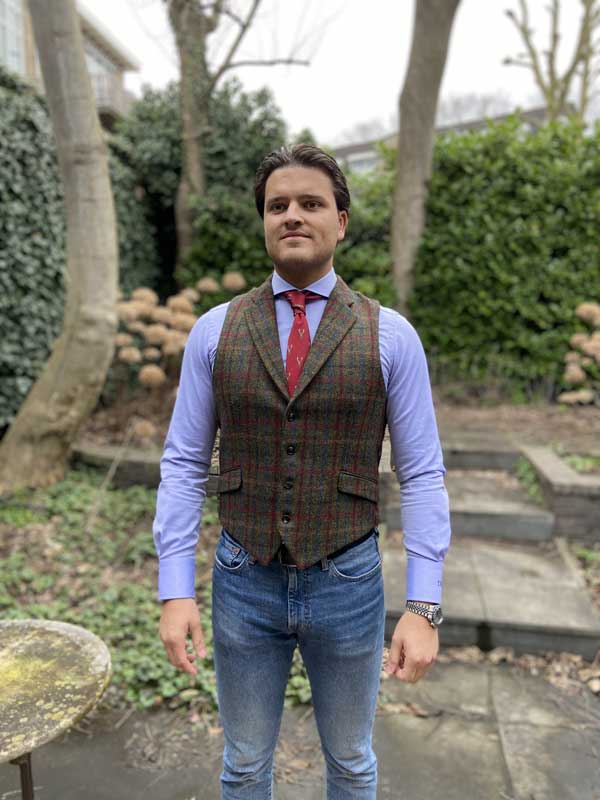DF Harris Tweed Waistcoat Met Revers 650