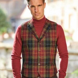 Harris Tweed Vestje "Wales" Met Revers In Check Of Island