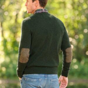 Pullover Lambswool "Jack" Met Harris Tweed Details In Forest Green