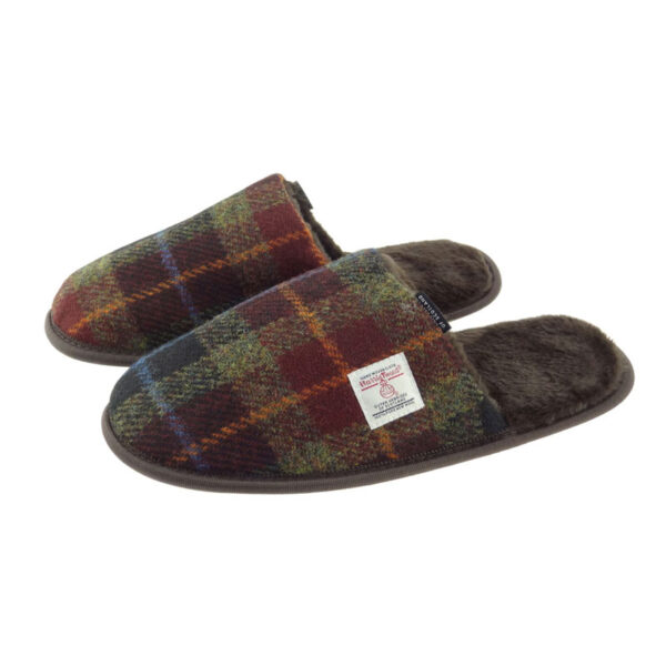 Harris Tweed Slippers In Rust Check