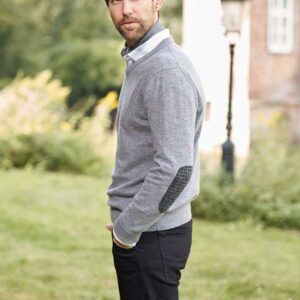 Pullover Lambswool "Jack" Met Harris Tweed Details In Cloud Grey