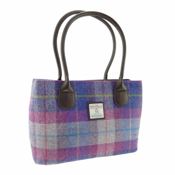 Harris Tweed 'Cassley' Classic Handbag in Purple & Pink Tartan