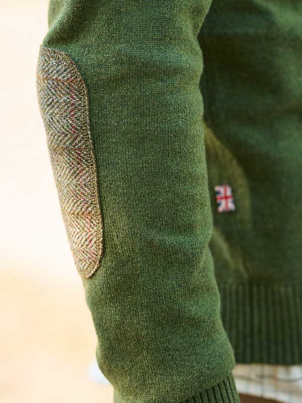 Pullover Lambswool "Jack" Met Harris Tweed Details In Dille