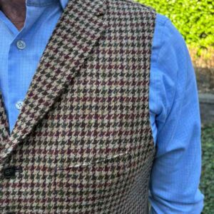 Harris Tweed Vestje "Wales" Met Revers In Country Houndstooth
