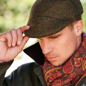 Harris Tweed Flat Cap "Henry" In Green Overcheck