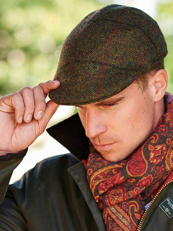 Harris Tweed Flat Cap "Henry" In Green Overcheck