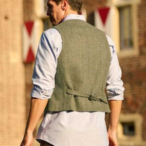Harris Tweed Vestje "Wales" Met Revers In Light Green