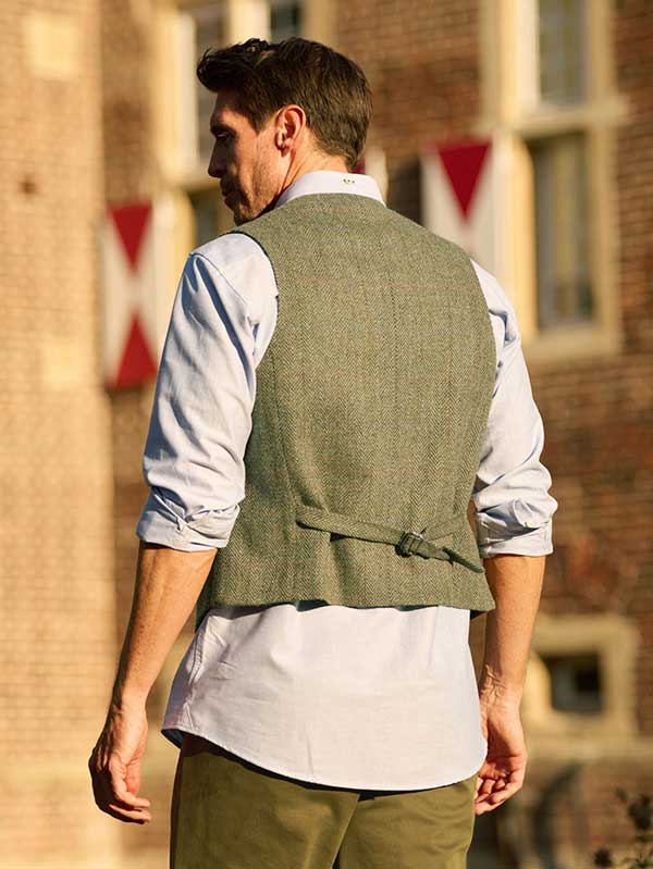 Harris Tweed Vestje "Wales" Met Revers In Light Green