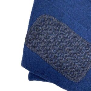 Pullover Lambswool "Jack" Met Harris Tweed Details In Denim Blue