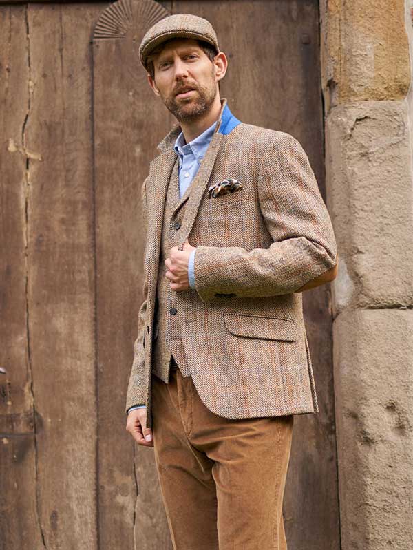 Harris Tweed Jacket "London" In Sand Herringbone