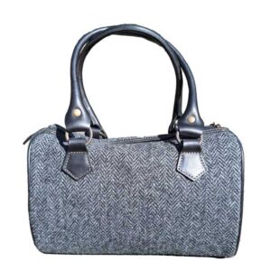 Harris Tweed Barrel Bag Charcoal Herringbone