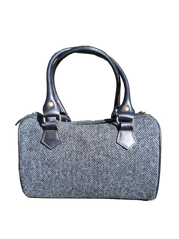 Harris Tweed Barrel Bag Charcoal Herringbone