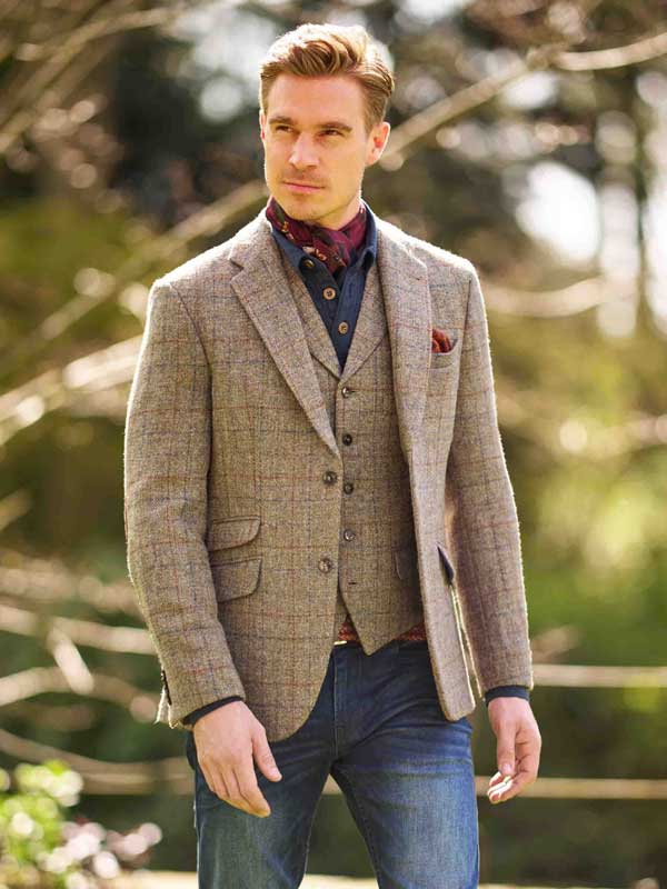Harris Tweed Jacket "London" In Walnut Check
