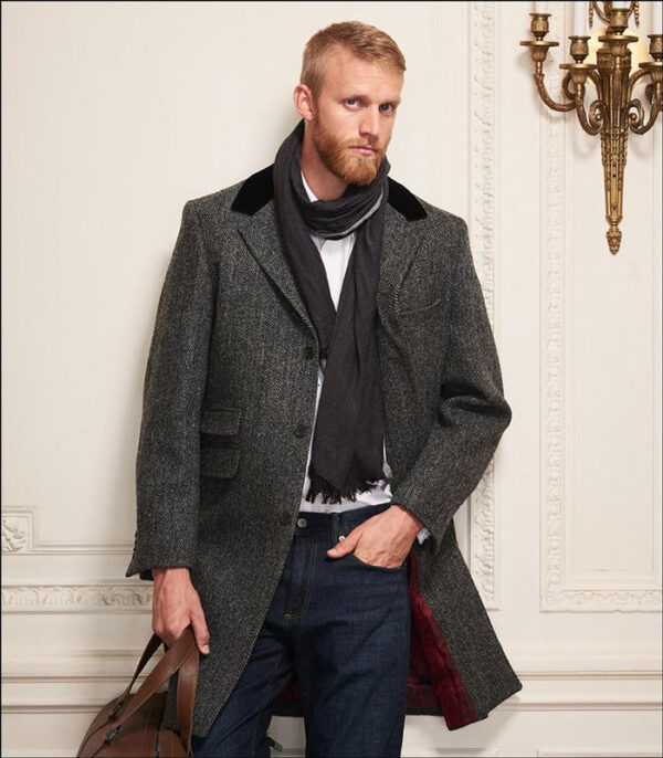 Harris Tweed Overjas, Chelsea Overcoat - Charcoal