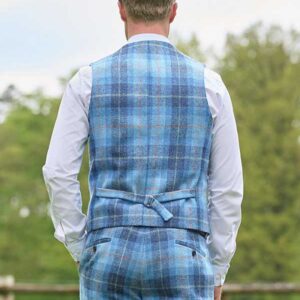 Harris Tweed Vestje "Wales" Met Revers In Jeans Herringbone