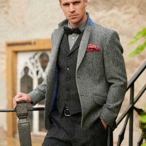 Harris Tweed Jacket "London" In Black Herringbone