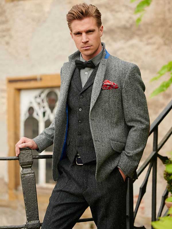 Harris Tweed Jacket "London" In Black Herringbone