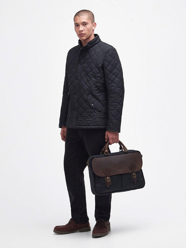 Barbour Wax Leather Briefcase Navy
