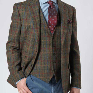 Harris Tweed Jacket "London" In Red-Blue Check