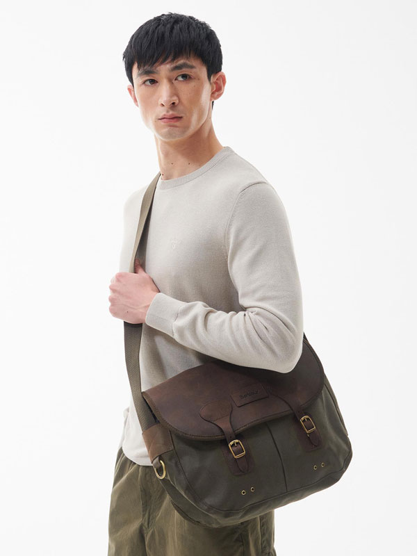 Barbour Wax Leather Tarras Bag Olive