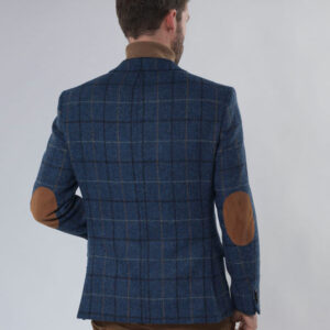 Harris Tweed Jacket "London" In Blue Overcheck