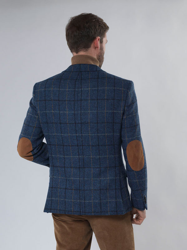 Harris Tweed Jacket "London" In Blue Overcheck