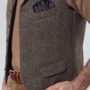 Harris Tweed Vestje "Wales" Met Revers In Evergreen