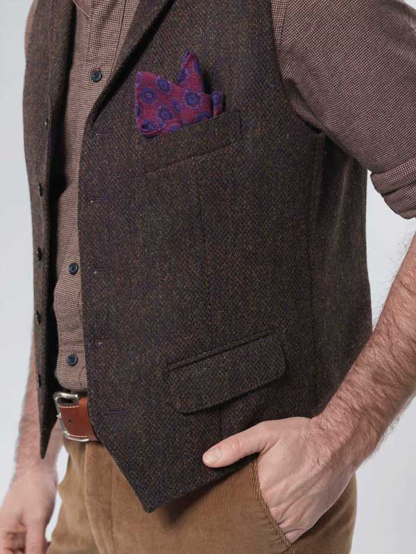Harris Tweed Vestje "Wales" Met Revers In Multicolor