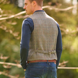 Harris Tweed Vestje "Wales" Met Revers In Walnut Check