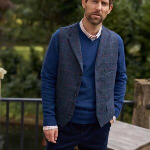 Harris Tweed Vestje "Wales" Met Revers In Scottish Blue