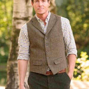 Harris Tweed Vestje "Wales" Met Revers In Evergreen