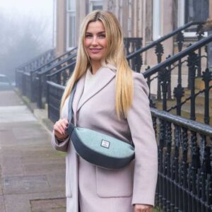 Harris Tweed Sling Bag In Turquoise Herringbone