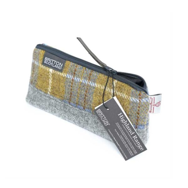 Harris Tweed Highland Range Cosmetic Bag Mustard Plaid