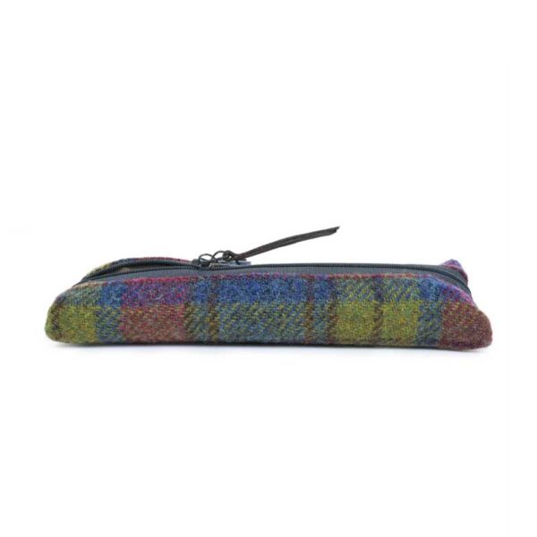 Harris Tweed Highland Range Slim Pencil Case Purple Multi Plaid