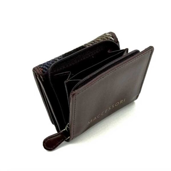 Harris Tweed Trifold Purse In Blue/Brown Check