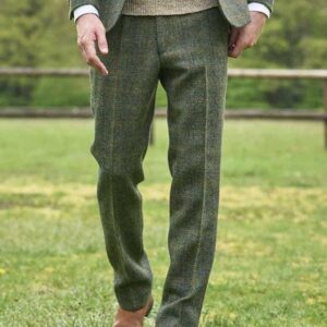 Harris Tweed Pantalon "Mr Miller" In Oliv Blue OverCheck