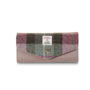 Harris Tweed Portemonnee, The Large Clasp, Pink Green Tartan