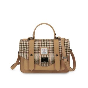 Harris Tweed Clutch, The Leather Medium Satchel, Islander, Beige Dogtooth