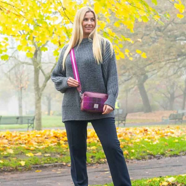 Harris Tweed Camera Bag In Purple Check