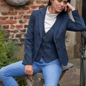 Harris tweed Dames Jasje "Ami" In Blue Herringbone