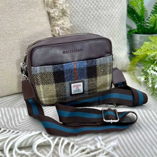 Harris Tweed Camera Bag In Blue/Brown Check